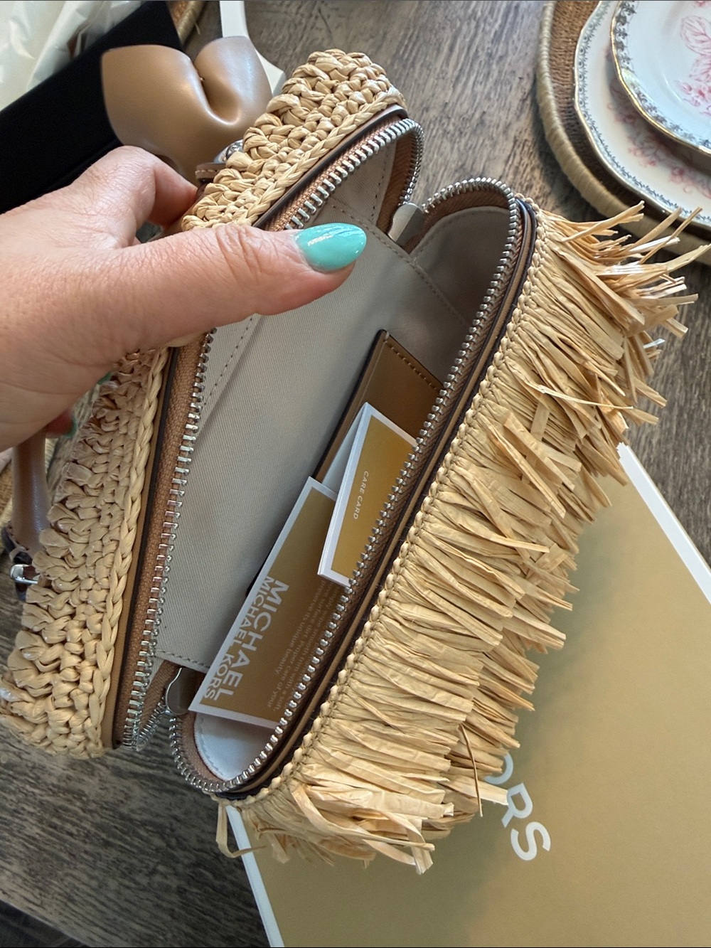 Michael Kors Natural Raffia Fringe Top-Handle Bag Jana cross body bag - Picture 10 of 13